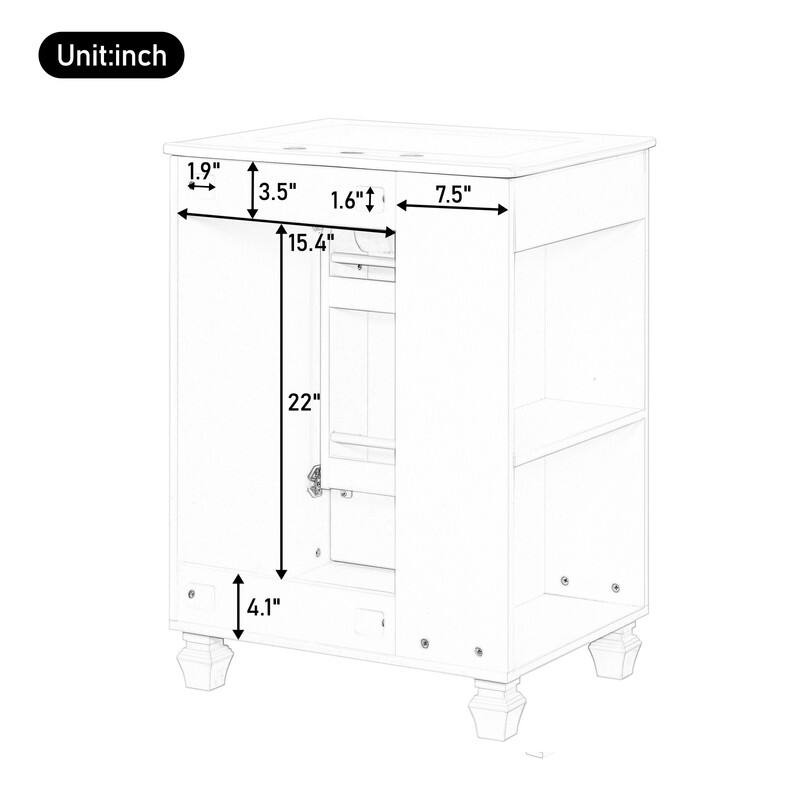 24" Bathroom Vanity with Sink, Door Shelf, Side Open Storage, Soft Closing Door