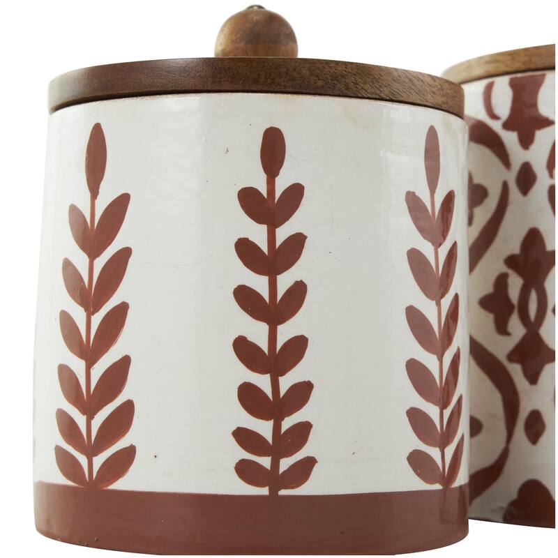 Ceramic Floral Canisters with Wood Lids - Set of 3 Red - Roche River Decor