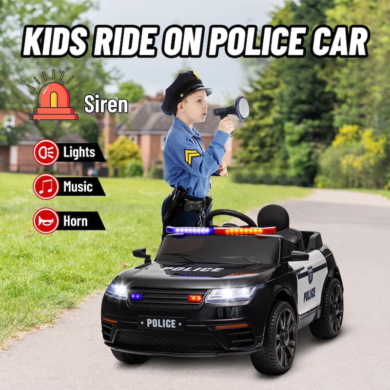 Electric Car Ride-On Car with Music, Police Car Battery Powered Electric Car with Parent Remote Control
