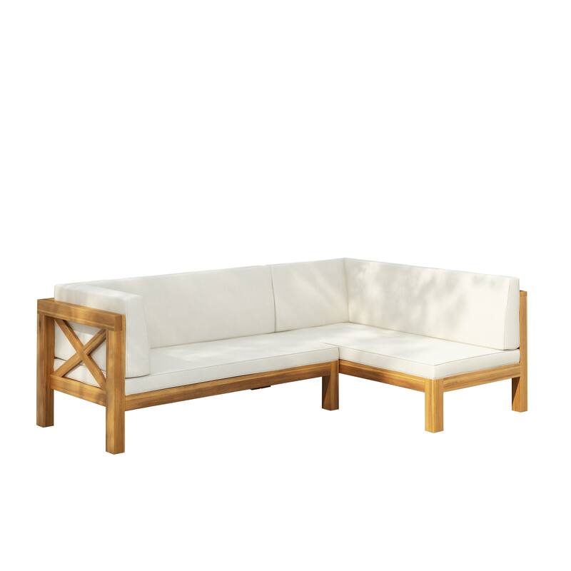 Brava Outdoor Acacia Wood X-Back Patio Sectional Sofa by Christopher Knight Home