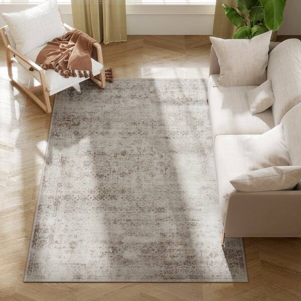 slide 2 of 9, HOMCOM Area Rug 4x6, Machine Washable Rug, Non-Slip Traditional Floor Cover Foldable Carpet for Living Room, Bedroom - 3'6" Cream/Onyx - 3'6" - Square