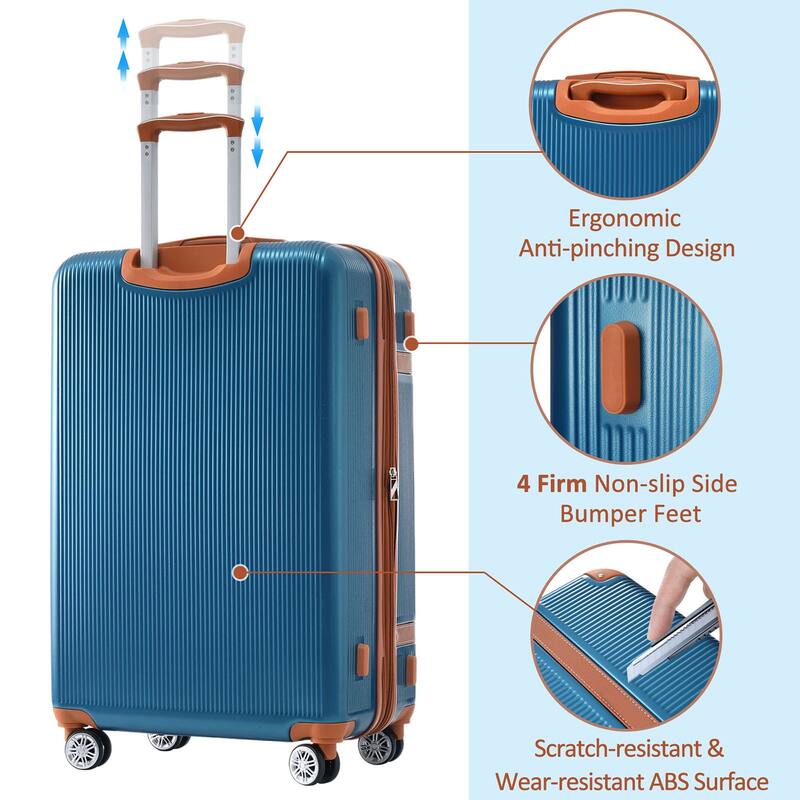 3 Piece Hardside Lightweight Luggage Sets with Double Spinner 8 Wheels and TSA Lock