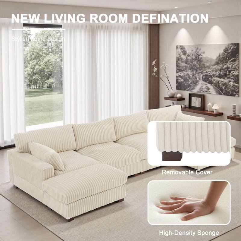 Oversized U-shaped Plush Modular Sectional Sofa Set