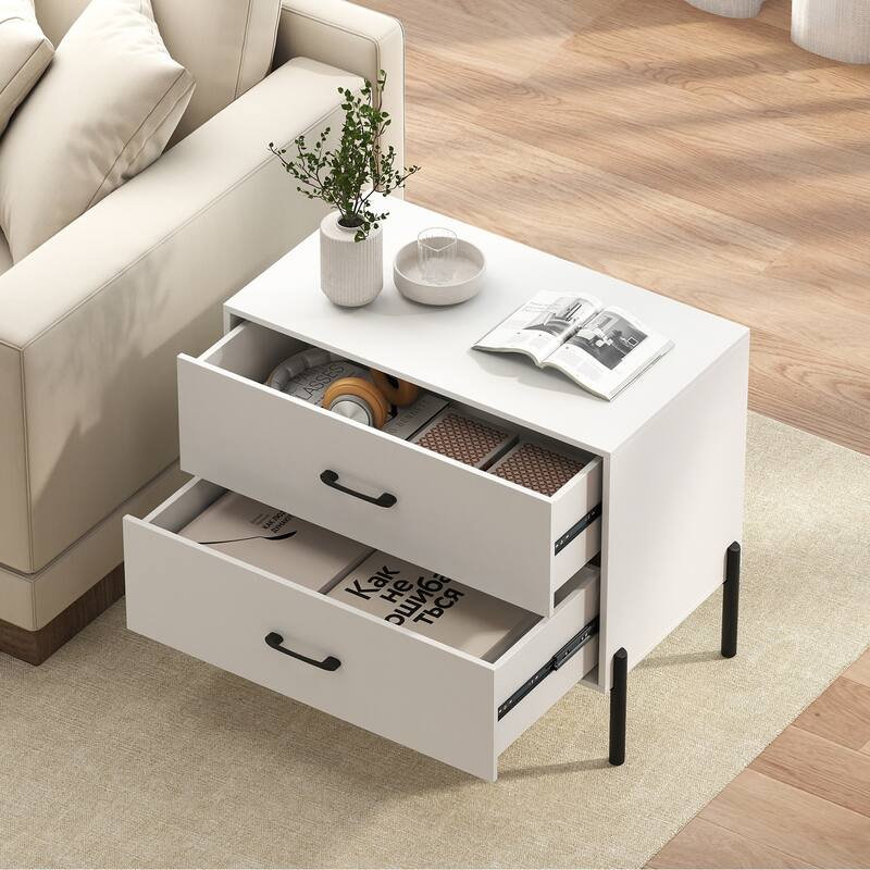 Gymax 2-Drawer Dresser w/Metal Legs & Handles Drawers & Anti-Tipping