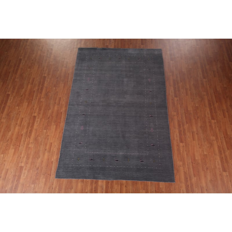 Gray Gabbeh Indian Area Rug Hand-Knotted Wool Carpet - 6'8"x 10'1"