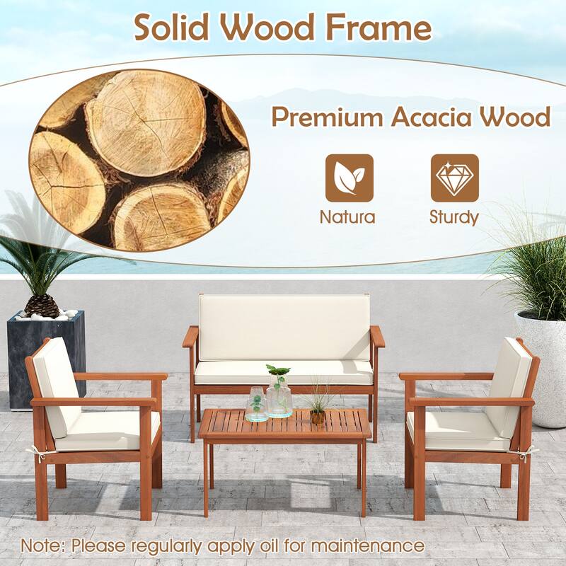 Gymax 8 Pieces Patio Furniture Set, Acacia Wood Porch Chairs w/ Table