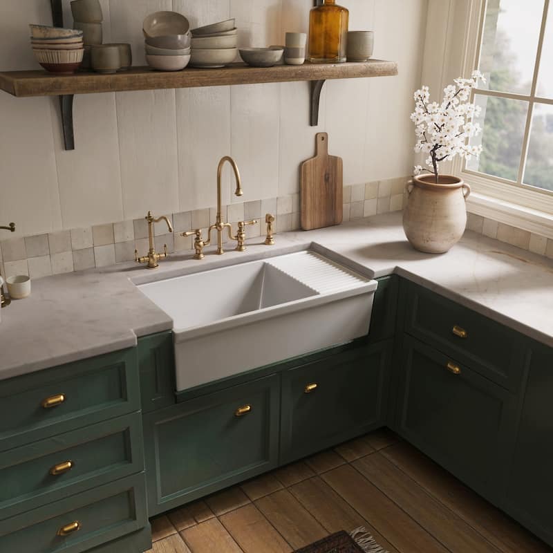 Whitehaus Reversible Matte Fireclay Sink with Integral Drainboard