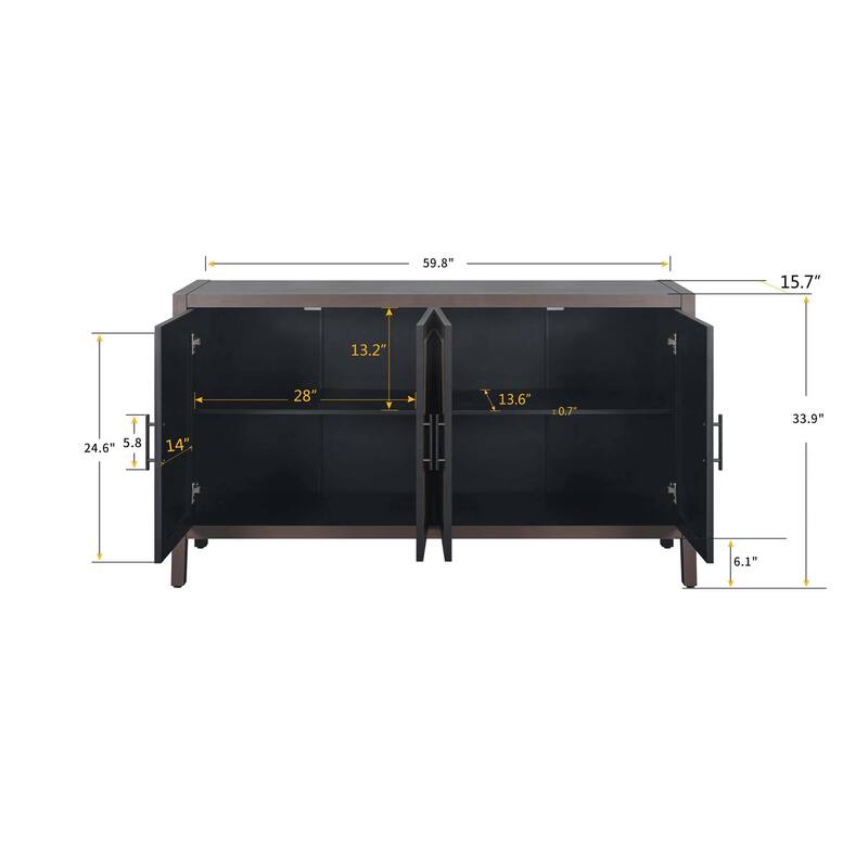 60" 4 Doors Wooden Twill Sideboard