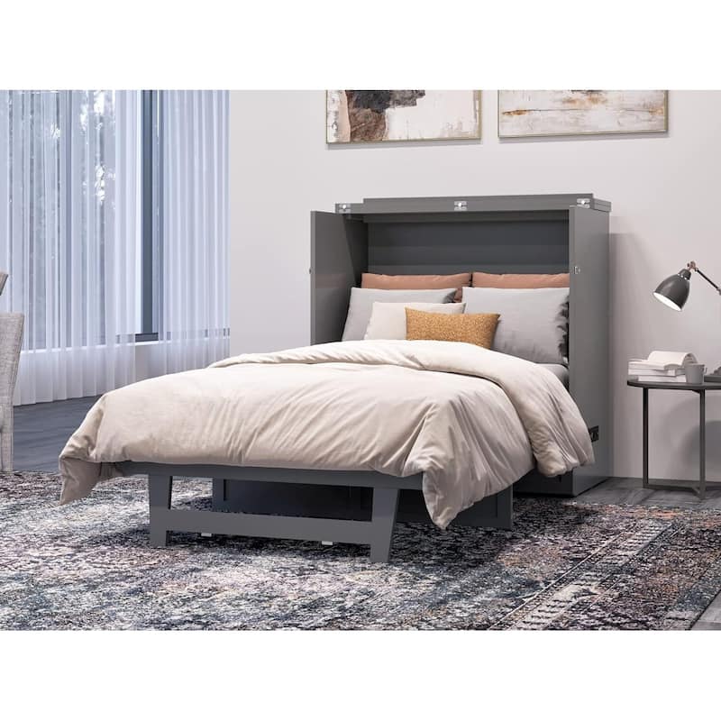 Twin XL Murphy Bed Chest - Solid Wood Folding Bed - Space Saving Furniture - Grey Finish