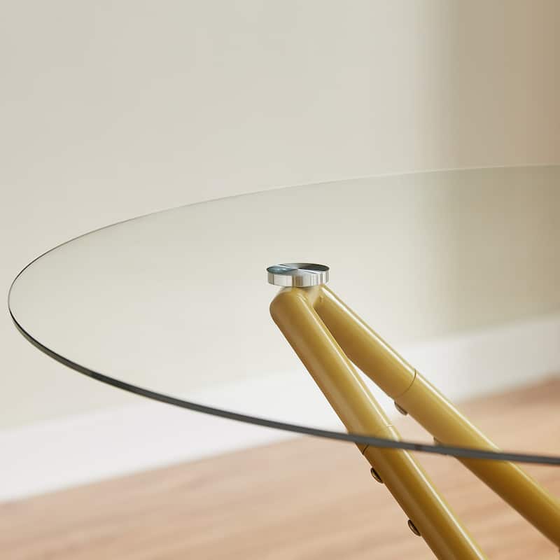35.4-Inch Round Tempered Glass Dining Table, Suitable For 1-4 People, Space-Saving Small Kitchen Dining Table - Gold