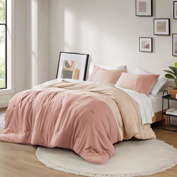 Chelsea Square Ayko Soft Washed Color Block Comforter Set - Pink - King