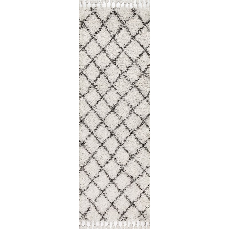JONATHAN Y Modern Shag Plush Tassel Moroccan Geometric Trellis Area Rug