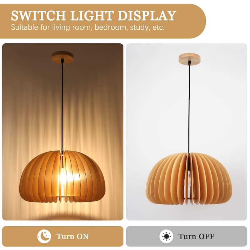 60-Watt 1-Light Brown Pendant Light with Pumpkin Shape for Kitchen Island, Semi Flush Mount Chandelier for Dining Room