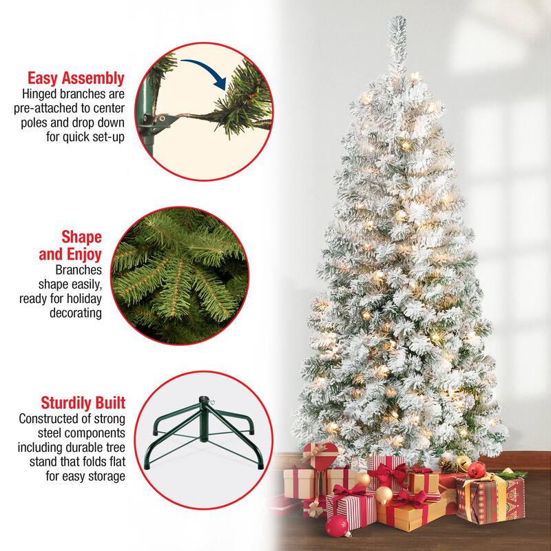 National Tree Company 6 ft. Acacia Medium Flocked Tree with Clear Lights - 6 Foot