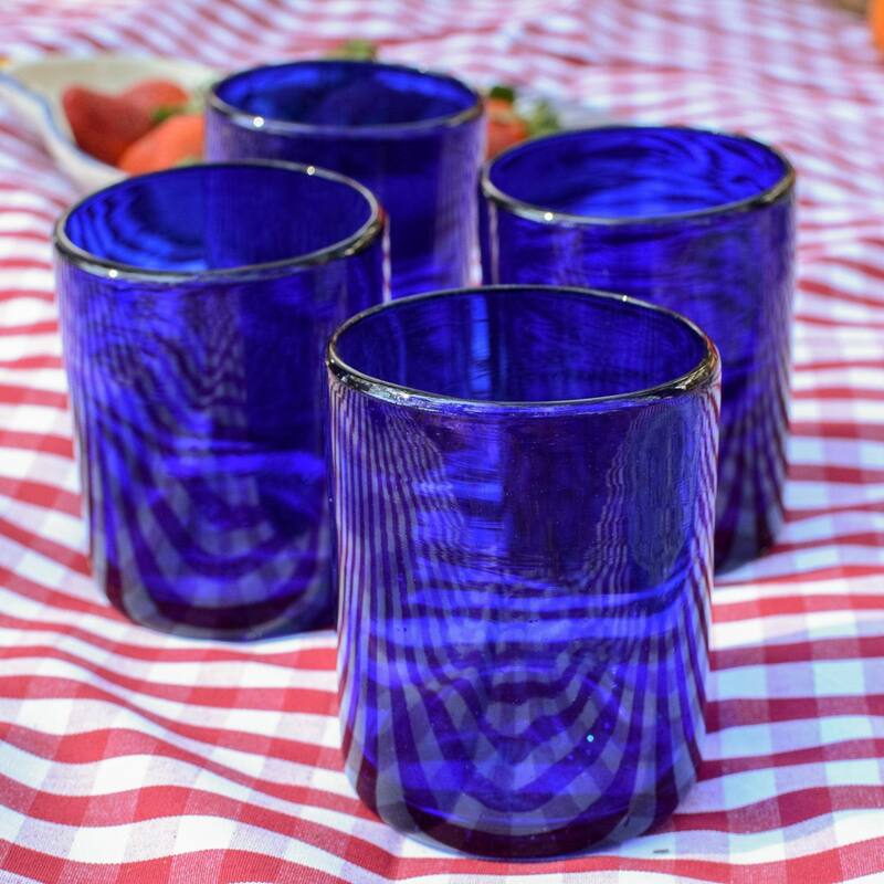NOVICA Artisan Handblown Glass Tumblers Blue Mexican Drinkware Recycled Royal Tableware 'Pure Cobalt'(Set Of 6) - 3.9*3.1