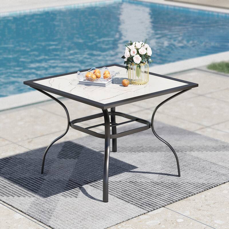 MAISON ARTS 37" Square Patio Dining Table Outdoor Furniture Table - Marble-patterned tabletop