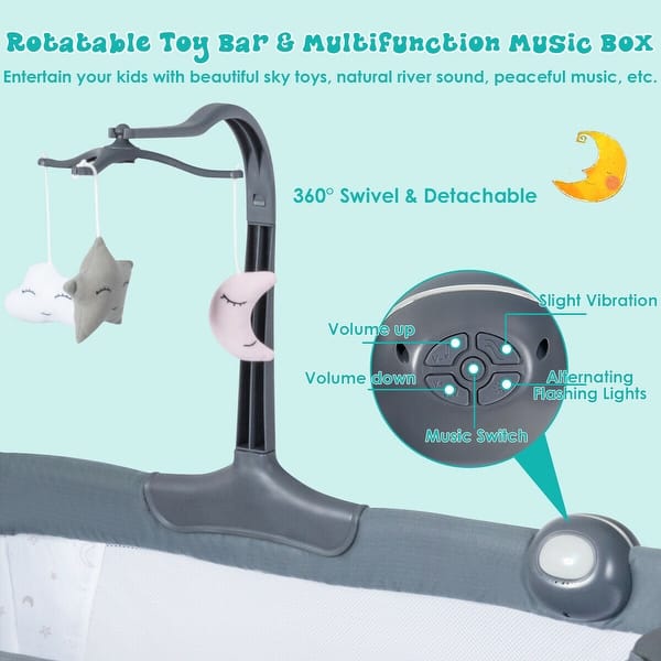 Gymax Portable Baby Bed Side Crib Height Adjustable W/ Music Box & - See Details - Grey Gymax Portable Baby Bed Side Crib Height Adjustable W/ Music Box & - See Details - Grey