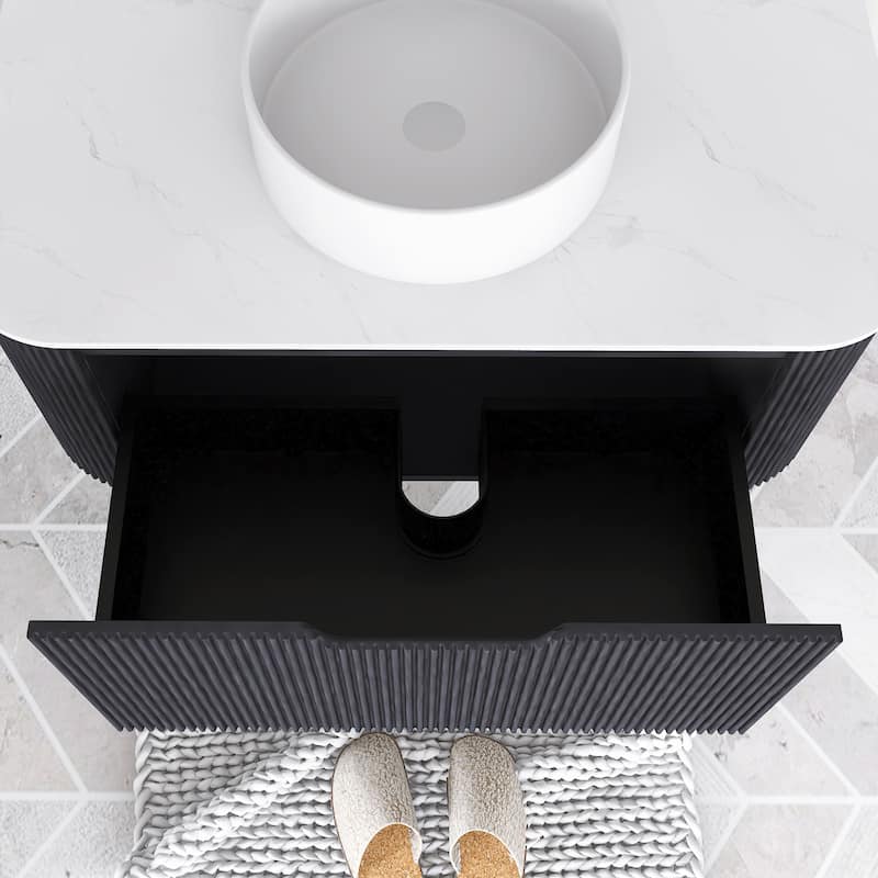 Wall-Mounted Bathroom Vanity with White Round Ceramic Sink