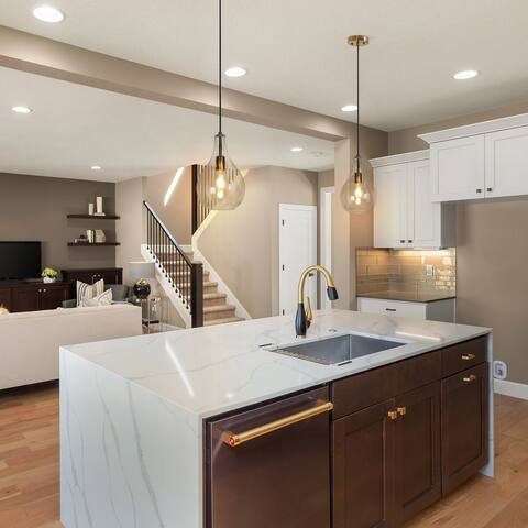 Coria Modern Farmhouse Large Glass Pendant Lights for Kitchen Island Drop Shade Ceiling Lights - Brass/Clear - D 8.3" x H 13.8"