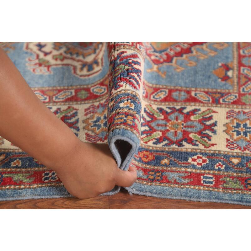Light Blue Kazak Area Rug Hand-Knotted Bedroom Wool Carpet - 4'10" x 6'7"