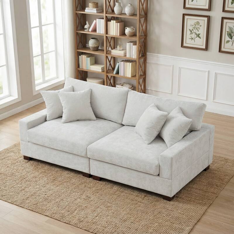 2 Set Chenille Upholstered Modular Sectional Sofa Chaise with Pillows