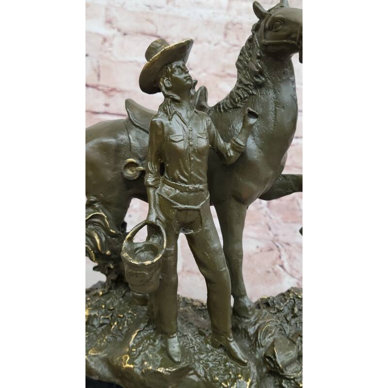 Cowgirl With Rearing Horse Bronze Sculpture - Western Ranch Equestrian Art