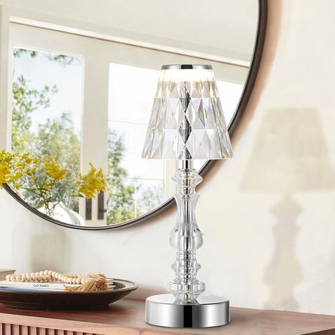 Madelyn 12.75" Bohemian Classic Acrylic Wireless Rechargeable Integrated LED Table Lamp, Clear/Chrome by JONATHAN Y