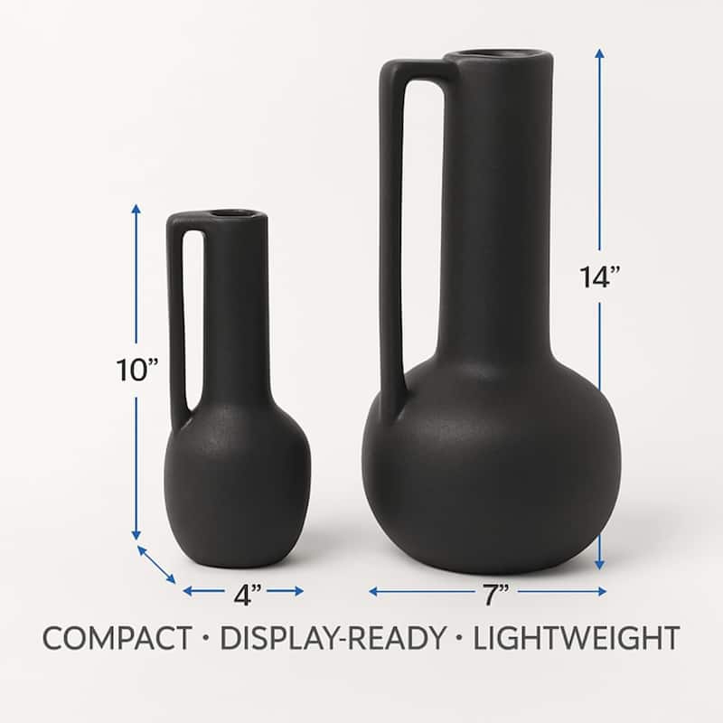 Aria Home Black Ceramic Decorative Water Jug Set of 2 Modern Accent Vase