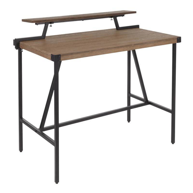 Gia Industrial Counter Table in Metal and Brown Wood-Pressed Grain Bamboo by LumiSource
