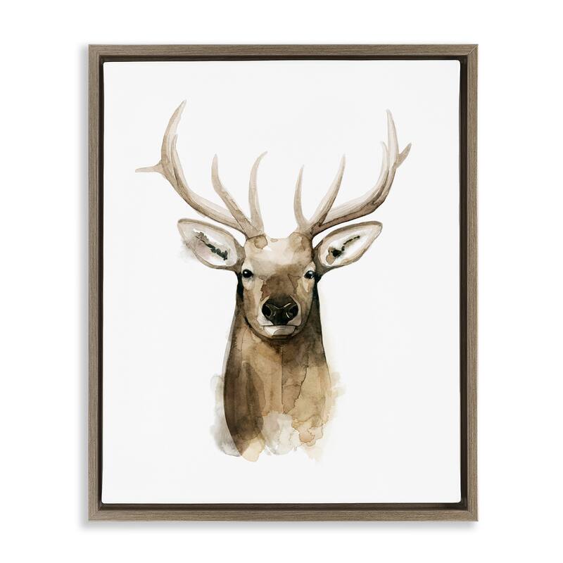 Stupell Deer Portrait Watercolor Framed Floater Canvas Wall Art Design by Grace Popp - 17 x 21 - Brown