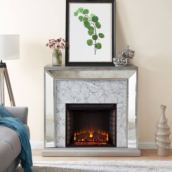 Shop 44 Silver And White Contemporary Mirrored Fireplace Mantel