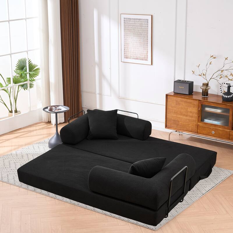 Convertible Sofa Bed, Folding Floor Couch Loveseat with Pillows, Corduroy Multi‑Mode Lounger, Sleeper Mattress