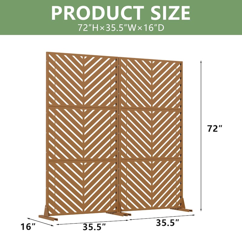 Outdoor Privacy Screen 2-Panel Chevron Metal Privacy Fence with Wind-Resistant Base Durable Decorative Divider