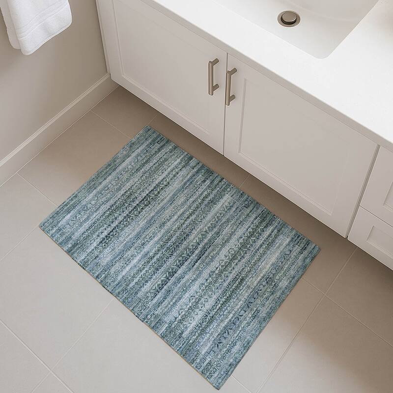 Premium Washable Super Soft Boho Stripes Mayfield Rug - Aloe - 1'8" x 2'6"