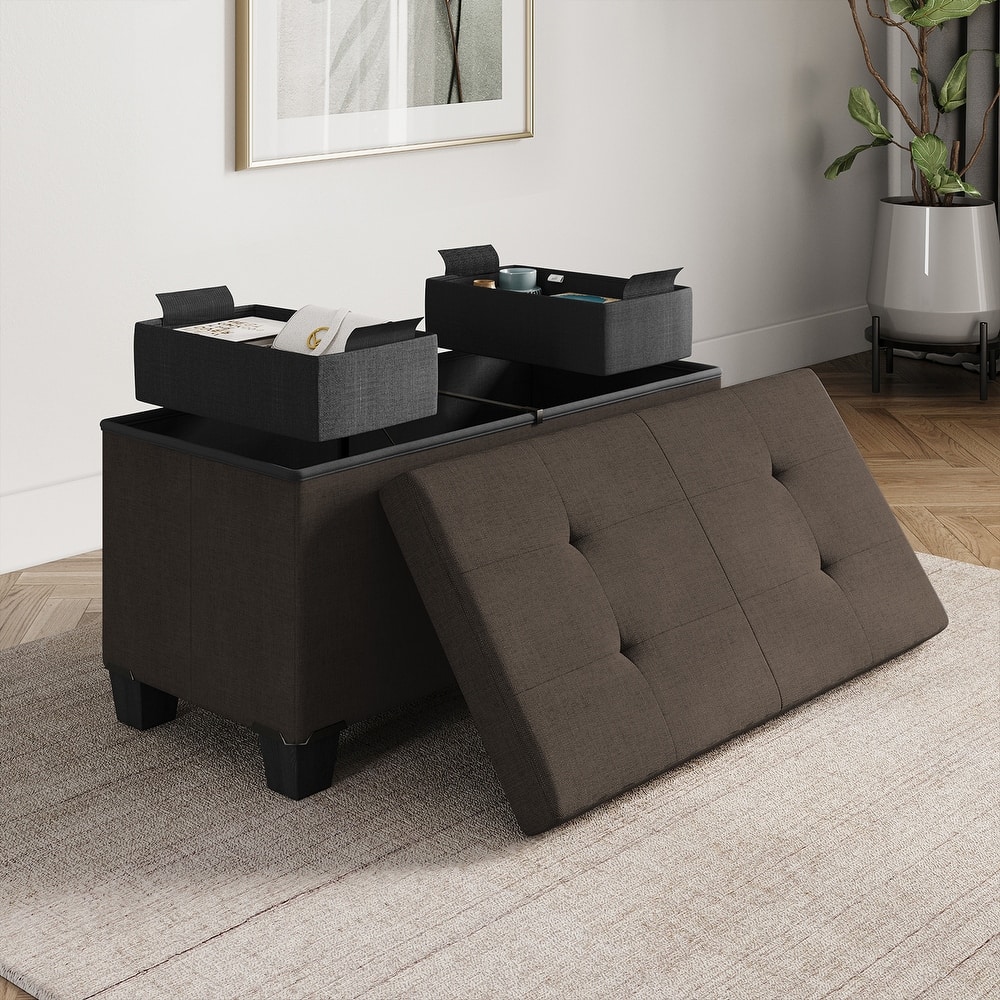 Empyrean Tuffted Folding Foot Rest Storage Ottoman Bench with Storage Bins