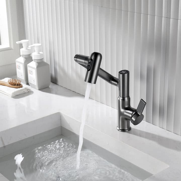 Lefton Rotatable Bathroom Faucet with Temperature Display in Fahrenheit (Batteries-Free), BF2204