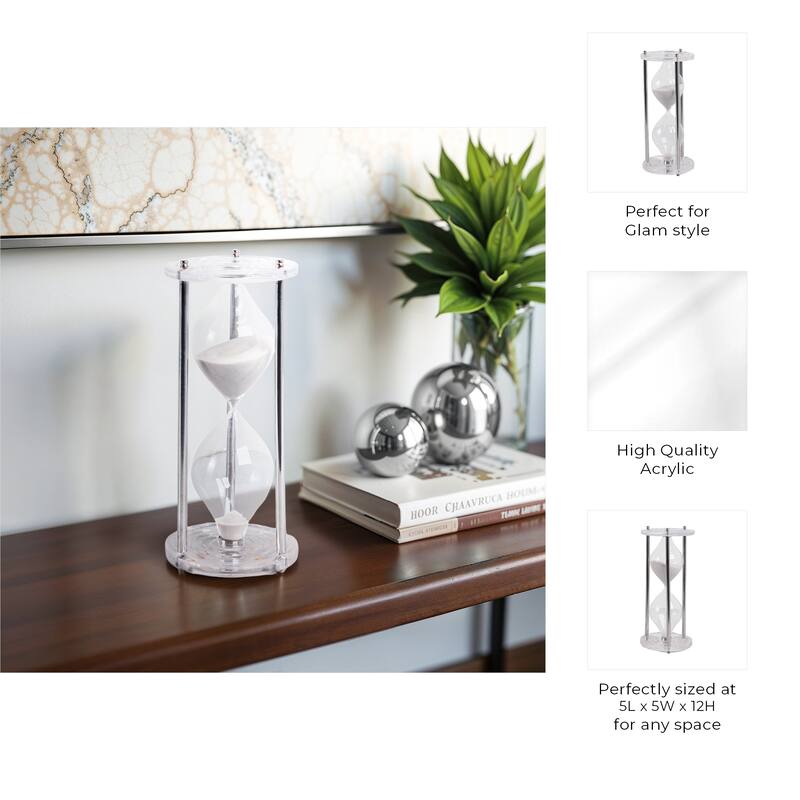 Glass Metal Hourglass Decorative Object Home Office - 12" Silver - 5" x 5" x 12"