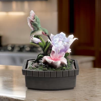 Eci 11 Inch Hummingbird Tabletop Fountain, Accent Crystal LED Light Ball