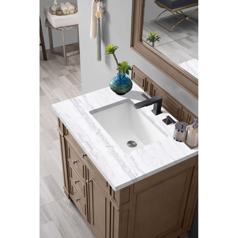 James Martin Vanities Bristol 30" Single Vanity, Whitewashed Walnut - Arctic Fall Solid Surface