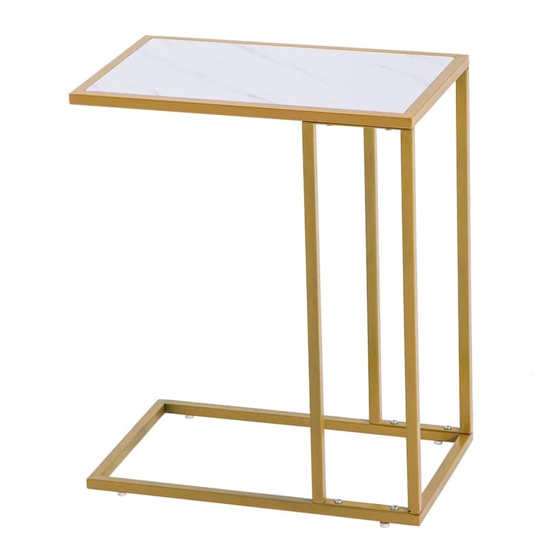 Modern Side End Accent C Table Living Room, White Marble, Gold