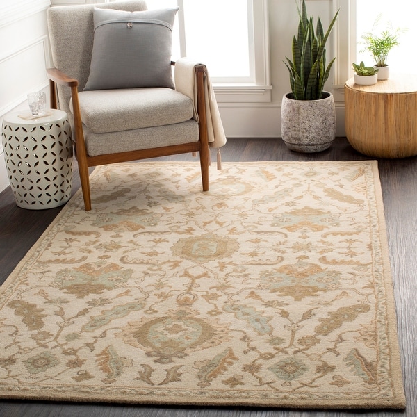 Hand Tufted Wool William Morris Transitional Oriental Area Rug Green ...