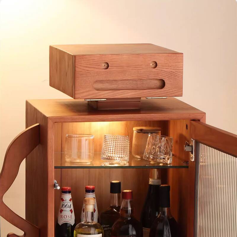Solid Wood Robot End Table, Accent Wine Cabinet with 2 Drawers