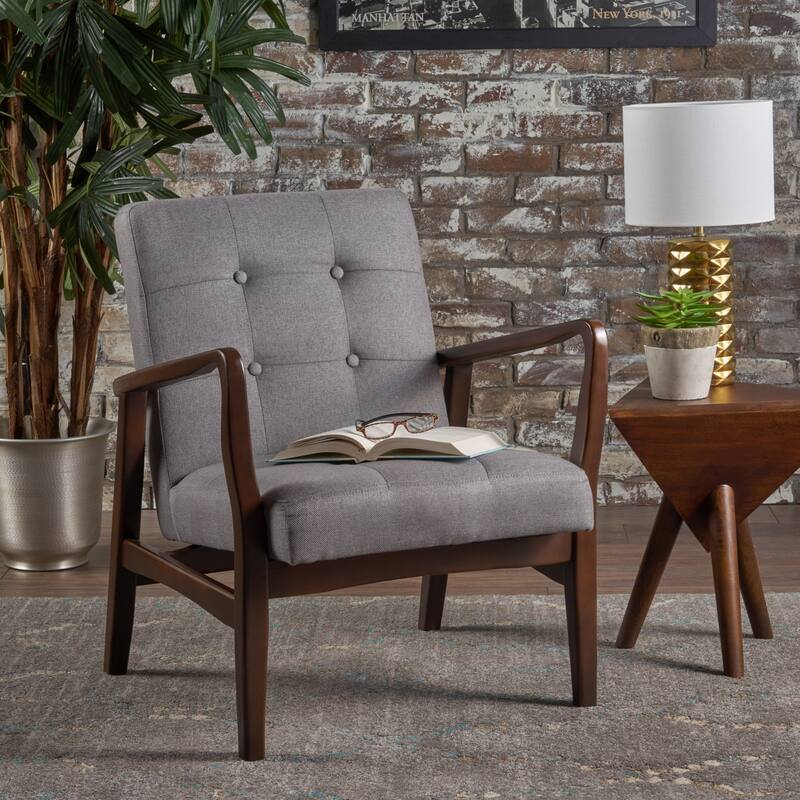 Mid Century Modern 25.25" Button Tufted Club Chair with Wood Frame for Living Room