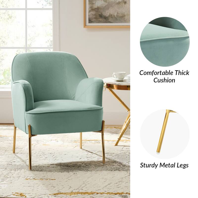 Nora Modern Velvet Accent Chair with Golden Metal Legs Set of 2 by HULALA HOME