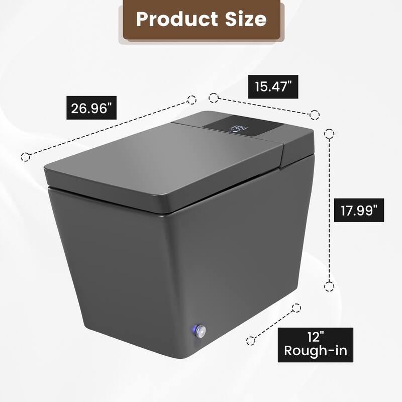 Elongated Smart Bidet Toilet with Foot Sensor, Auto Flush, LED Display, Heated Seat