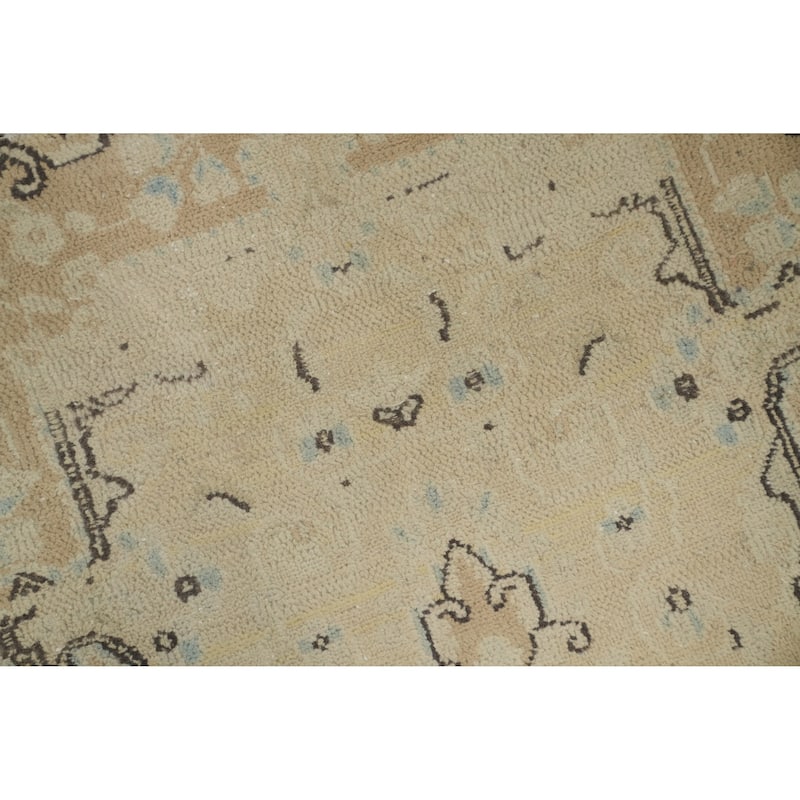 Hand Knotted Oriental 100% Wool Carpet Traditional Geometric Beige & Ivories Kerman Area Rug - 3' 8'' X 1' 9''
