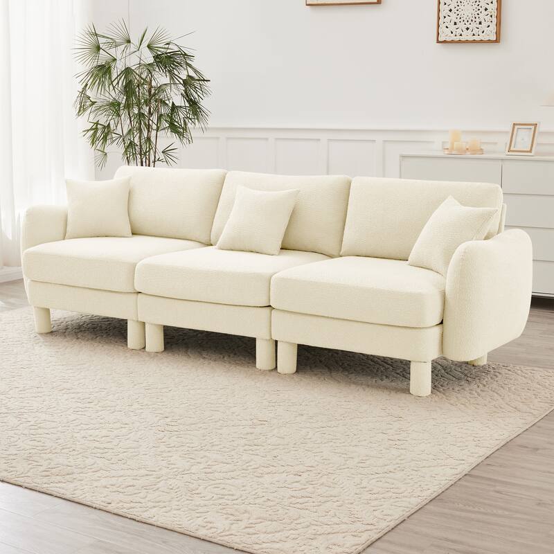 109.4" 3-Seater Modern Upholstered Sofa Couch, Deep-Seat Sectional Sofa with Shell-Shaped Armrests, Leisure Sofa for Living Room