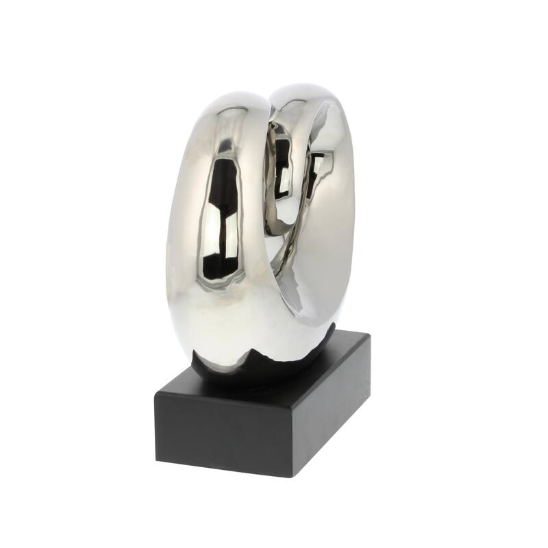 Silver Ceramic Abstract Decorative Sculpture with Black Base