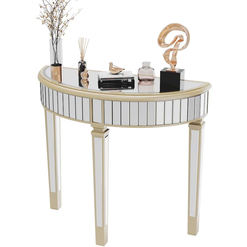 ARTLOGE Modern Silver Mirrored Living Room Console Entryway Table Half-moon Shape for Home Offices, Foyer, Hallway Decor