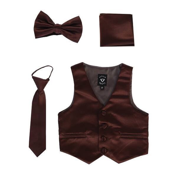 Shop Lito Baby Boys Brown Satin Vest Zipper Tie Hanky Bowtie